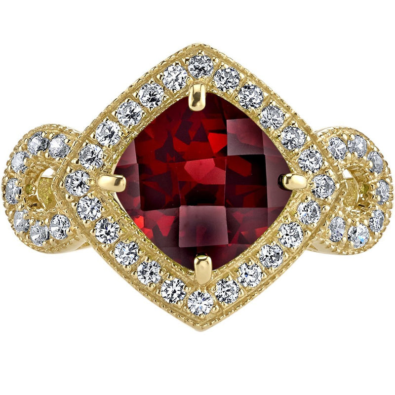 Garnet Ring 14K Yellow Gold Cushion Cut 2.50 Carats