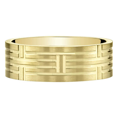 Men's 7mm Geometric Wedding Ring Band 14K Yellow Gold Comfort Fit