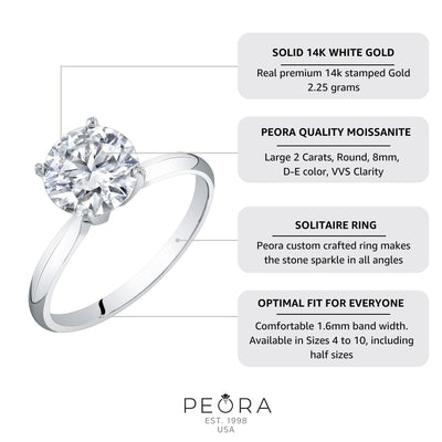 Moissanite Solitaire Engagement Ring 14K Gold 2 Carats