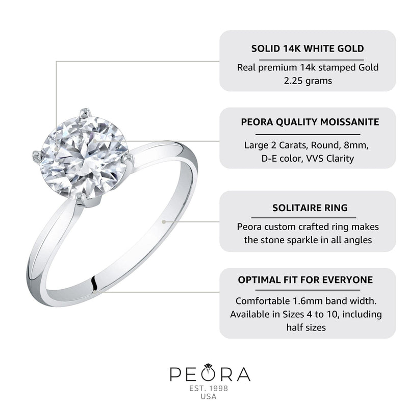 Moissanite Solitaire Engagement Ring 14K Gold 2 Carats