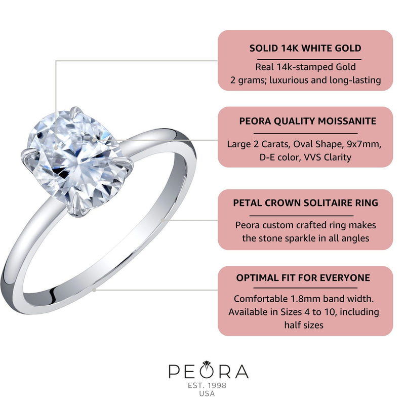 Moissanite Petal Solitaire Engagement Ring 14K White Gold 2 Carats Oval Shape
