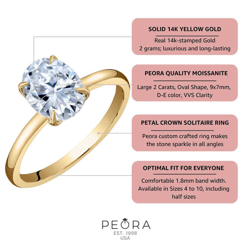 Moissanite Petal Solitaire Engagement Ring 14K Yellow Gold 2 Carats Oval Shape