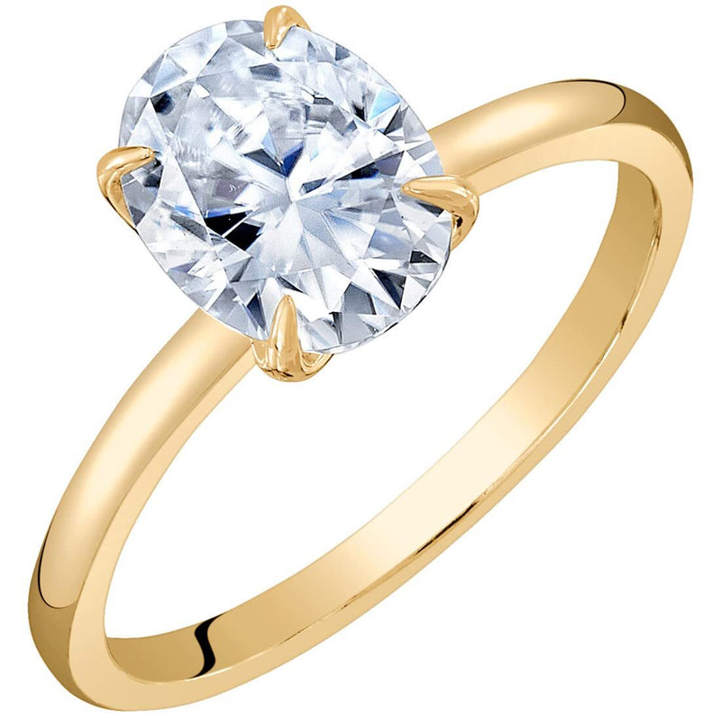 Moissanite Petal Solitaire Engagement Ring 14K Yellow Gold 2 Carats Oval Shape