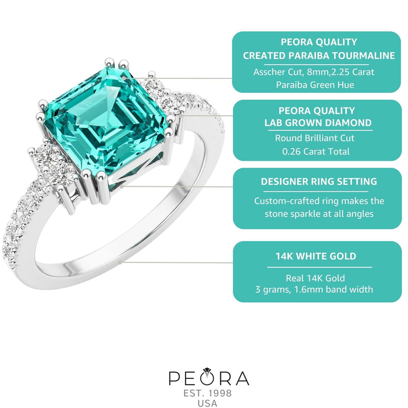 Asscher Cut Paraiba Tourmaline and Diamond Ring 14K White Gold 2.50 Carats