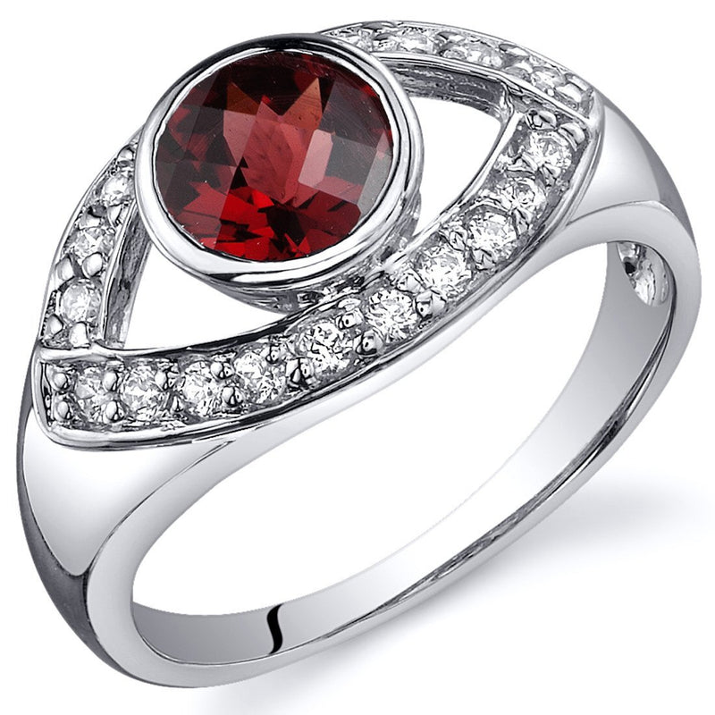Garnet Ring Sterling Silver Round Shape 1 Carats