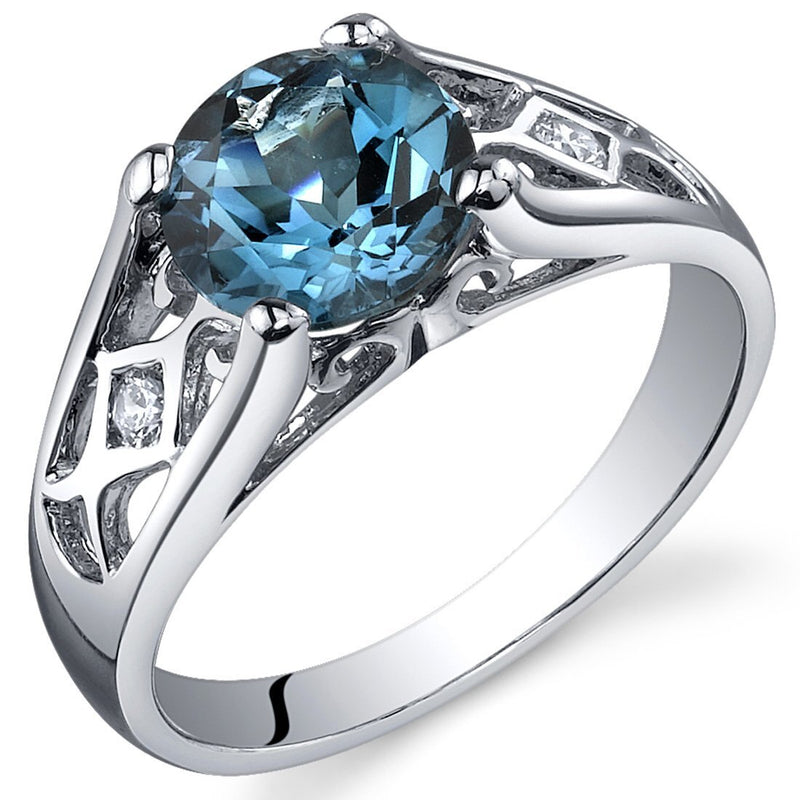 London Blue Topaz Ring Sterling Silver Round Shape 1.5 Carats