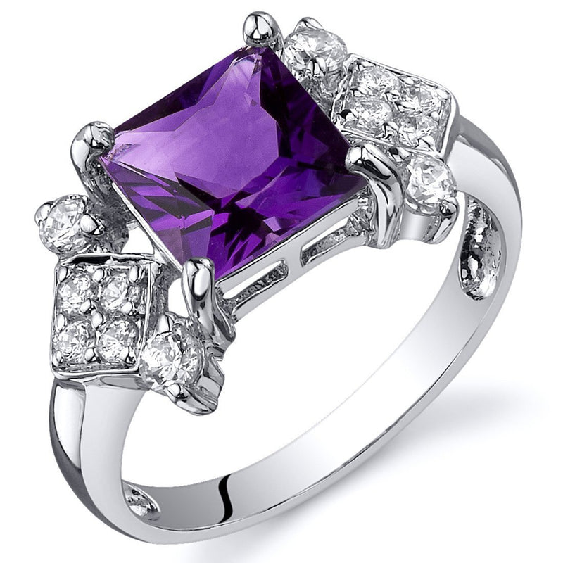 Amethyst Ring Sterling Silver Princess Shape 1.5 Carats