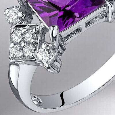 Amethyst Ring Sterling Silver Princess Shape 1.5 Carats