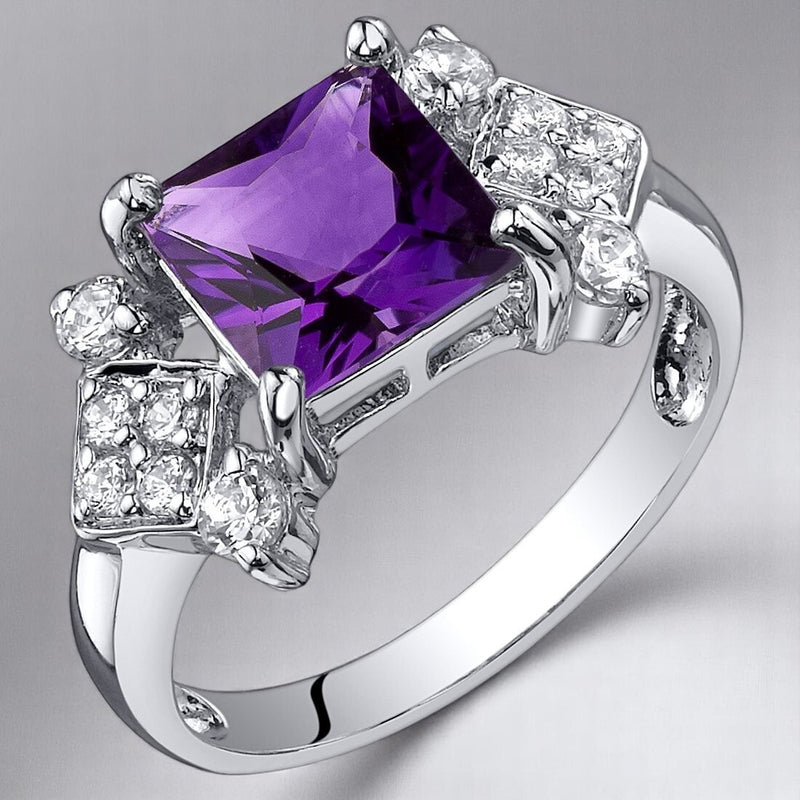 Amethyst Ring Sterling Silver Princess Shape 1.5 Carats
