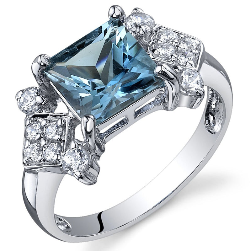London Blue Topaz Ring Sterling Silver Princess Shape 2 Carats