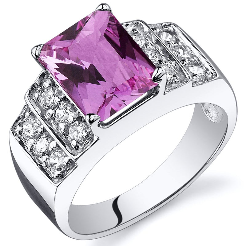 Pink Sapphire Ring Sterling Silver Radiant Shape 3 Carats