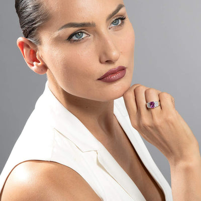Pink Sapphire Ring Sterling Silver Radiant Shape 3 Carats