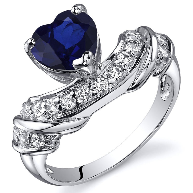 Blue Sapphire Ring Sterling Silver Heart Shape 2 Carats