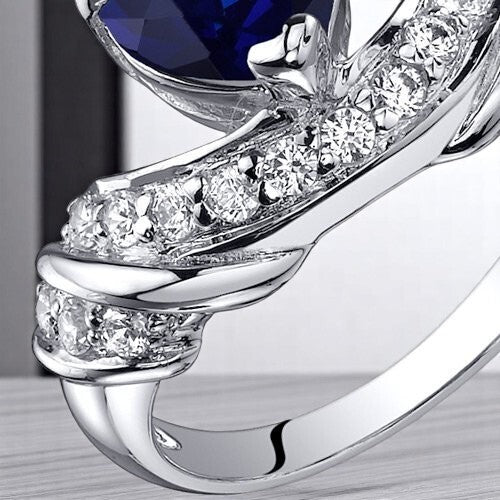 Blue Sapphire Ring Sterling Silver Heart Shape 2 Carats