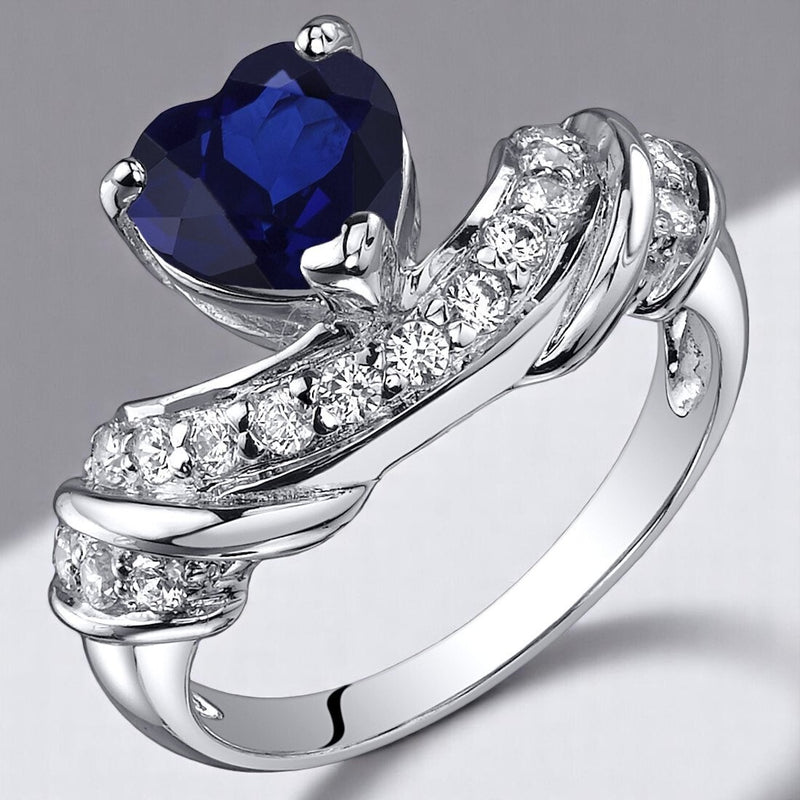 Blue Sapphire Ring Sterling Silver Heart Shape 2 Carats