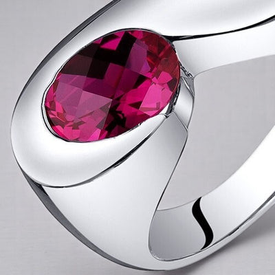 Ruby Ring Sterling Silver Oval Shape 1.75 Carats