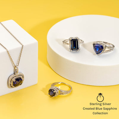 Blue Sapphire Ring Sterling Silver Radiant Shape 2 Carats