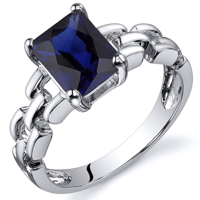 Blue Sapphire Ring Sterling Silver Radiant Shape 2 Carats