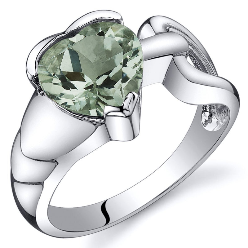 Green Amethyst Ring Sterling Silver Heart Shape 1.5 Carats
