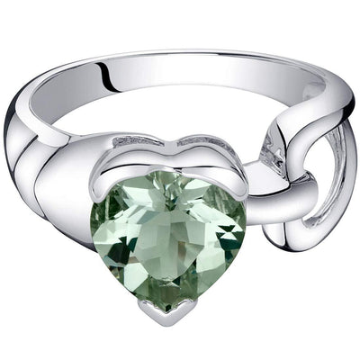 Green Amethyst Ring Sterling Silver Heart Shape 1.5 Carats