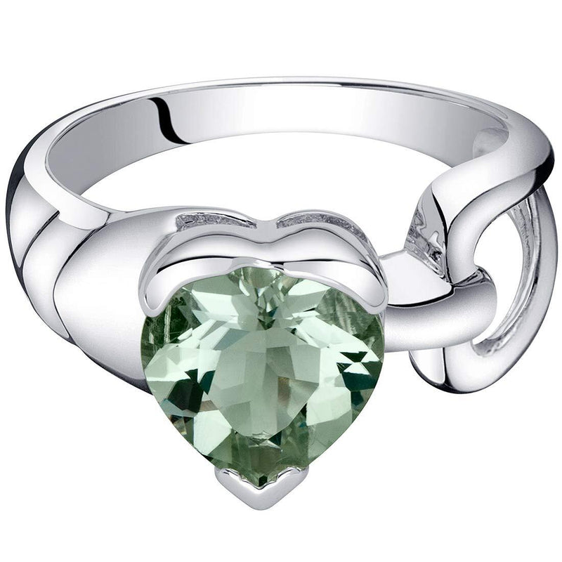 Green Amethyst Ring Sterling Silver Heart Shape 1.5 Carats