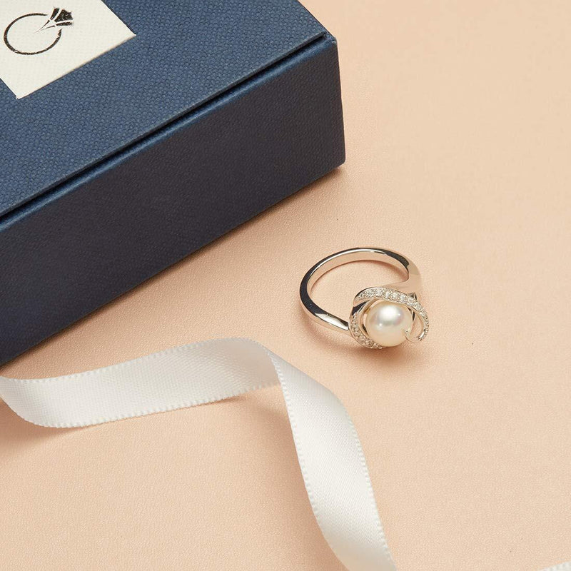 Freshwater Cultured 8.5mm White Pearl Swirl Ring Sterling Silver