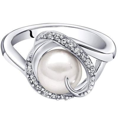 Freshwater Cultured 8.5mm White Pearl Swirl Ring Sterling Silver
