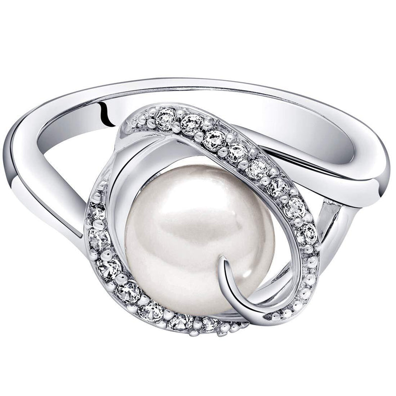 Freshwater Cultured 8.5mm White Pearl Swirl Ring Sterling Silver