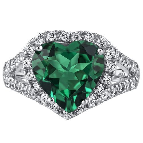 Emerald Ring Sterling Silver Heart Shape 6 Carats