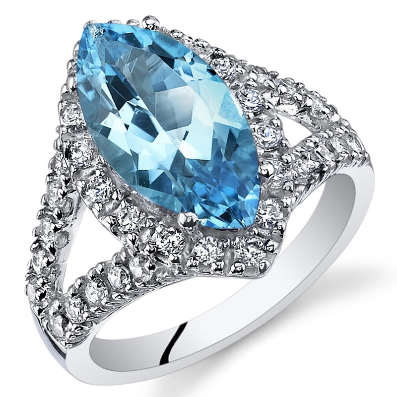 Swiss Blue Topaz Ring Sterling Silver Marquise Shape 2.75 Cts