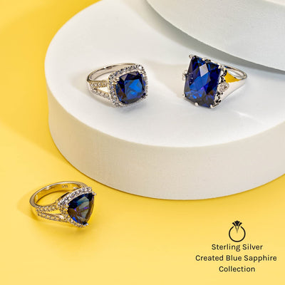Created Blue Sapphire Halo Milgrain Ring Sterling Silver 2.75 Carats Sizes 5 to 9
