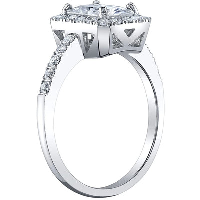 Moissanite Halo Engagement Ring and Wedding Band Bridal Set Sterling Silver 2 Carats Radiant Cut