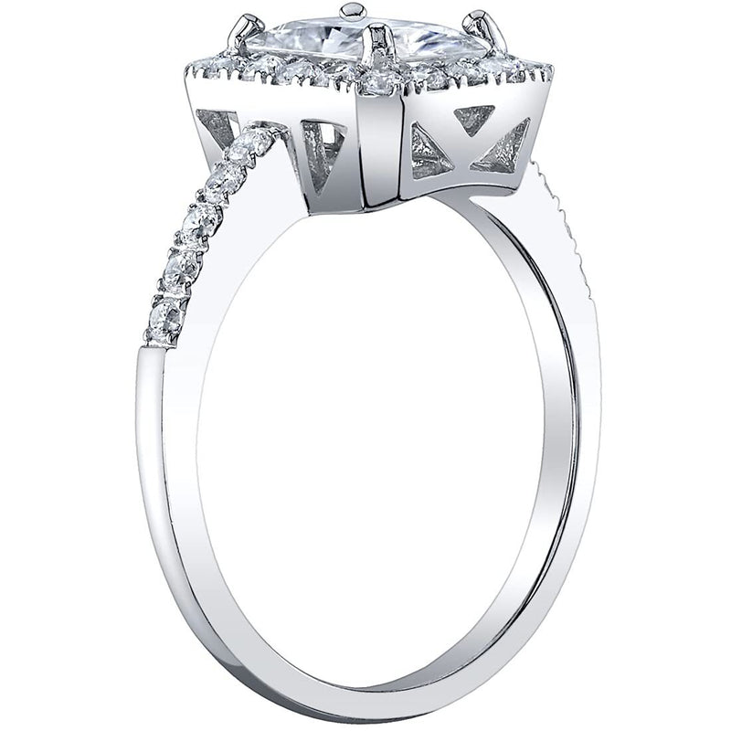 Moissanite Halo Engagement Ring and Wedding Band Bridal Set Sterling Silver 2 Carats Radiant Cut