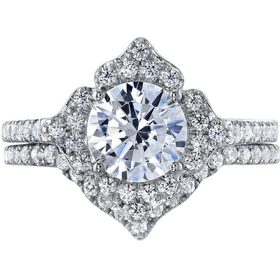 Moissanite Vintage Art Deco Engagement Ring and Wedding Band Bridal Set Sterling Silver 1.50 Carats