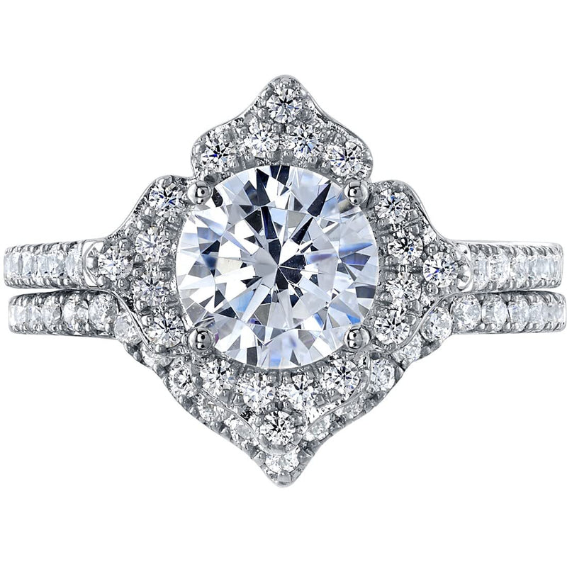 Moissanite Vintage Art Deco Engagement Ring and Wedding Band Bridal Set Sterling Silver 1.50 Carats