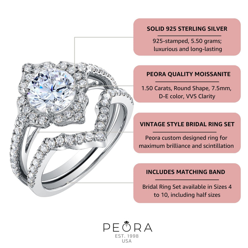 Moissanite Vintage Art Deco Engagement Ring and Wedding Band Bridal Set Sterling Silver 1.50 Carats