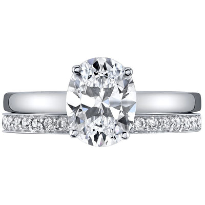 Moissanite Hidden Halo Engagement Ring and Wedding Band Bridal Set Sterling Silver 2 Carats Oval Shape
