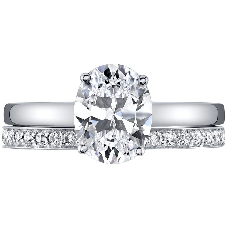 Moissanite Hidden Halo Engagement Ring and Wedding Band Bridal Set Sterling Silver 2 Carats Oval Shape