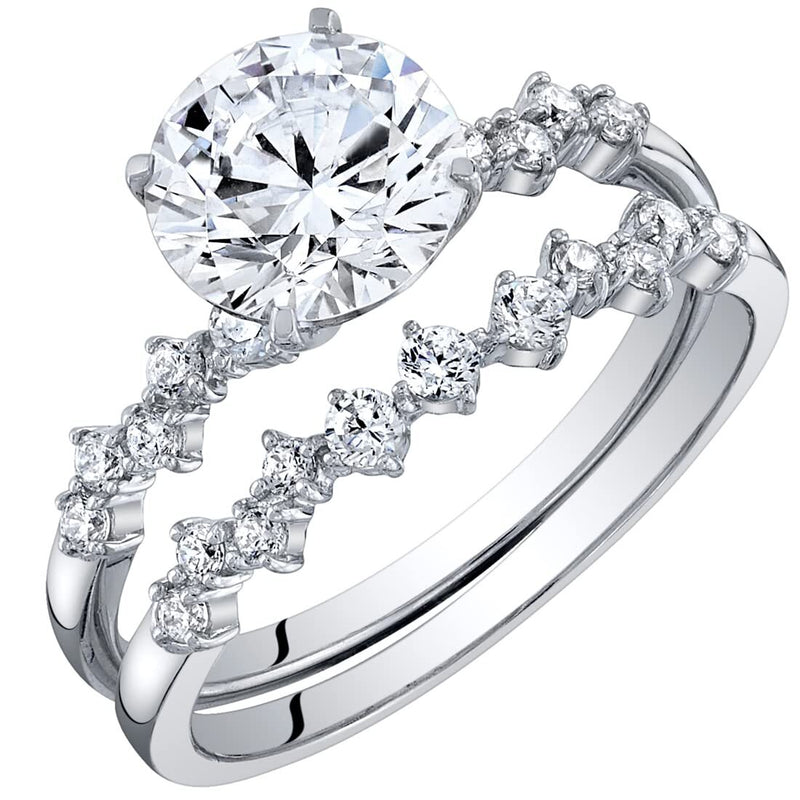 Moissanite Engagement Ring and Wedding Band Bridal Set Scattered Side Stones Sterling Silver 1.50 Carats