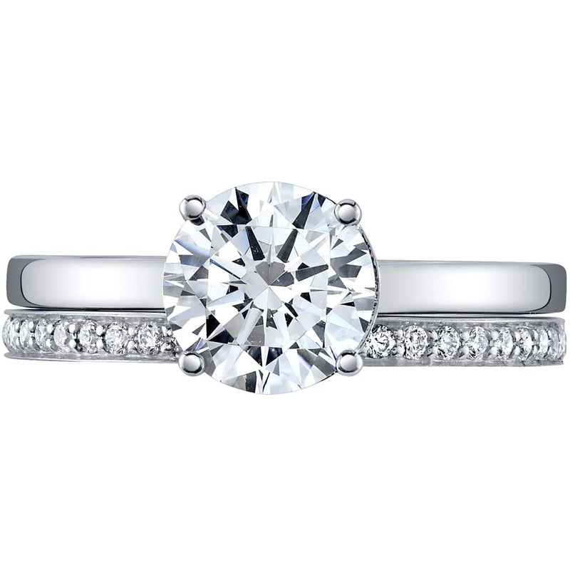 Moissanite Hidden Halo Engagement Ring and Wedding Band Bridal Set Sterling Silver 1.50 Carats
