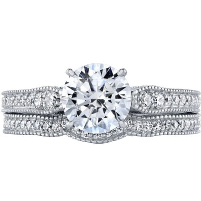Moissanite Filigree Engagement Ring and Wedding Band Bridal Set Sterling Silver 1.50 Carats