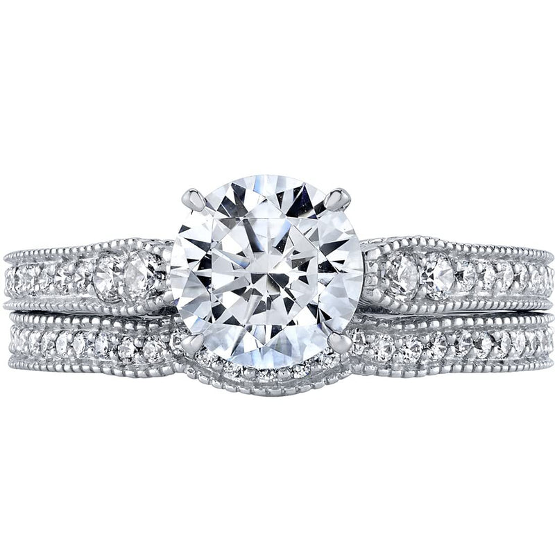 Moissanite Filigree Engagement Ring and Wedding Band Bridal Set Sterling Silver 1.50 Carats