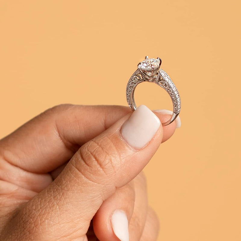 Moissanite Filigree Engagement Ring and Wedding Band Bridal Set Sterling Silver 1.50 Carats