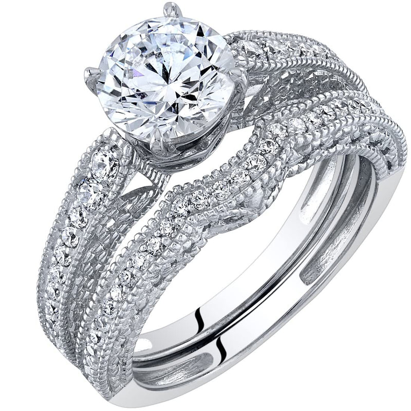 Moissanite Filigree Engagement Ring and Wedding Band Bridal Set Sterling Silver 1.50 Carats
