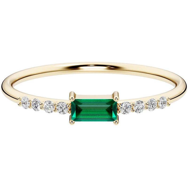 Emerald and Diamond Equilibrium Stackable Ring 14K Yellow Gold Plated Sterling Silver