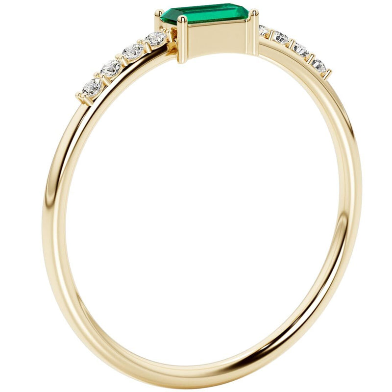Emerald and Diamond Equilibrium Stackable Ring 14K Yellow Gold Plated Sterling Silver