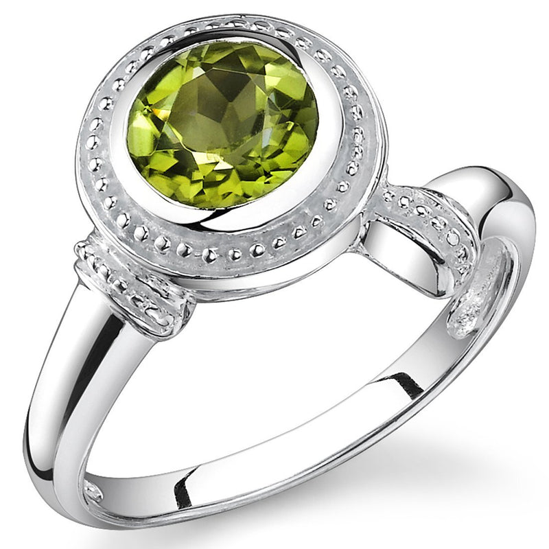 Peridot Ring Sterling Silver Round Shape 1.5 Carats
