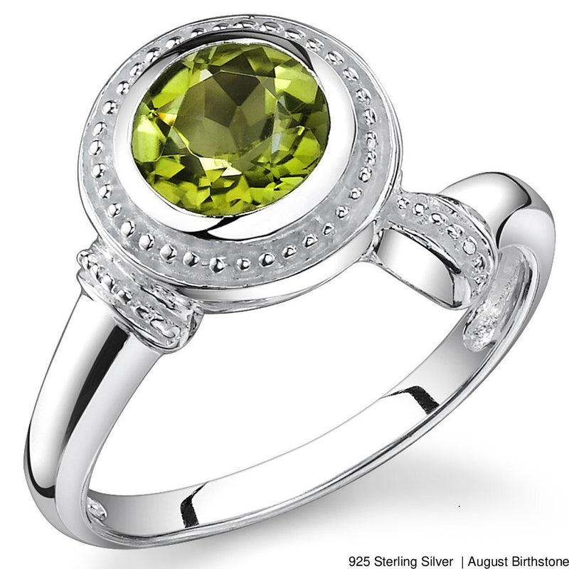 Peridot Ring Sterling Silver Round Shape 1.5 Carats