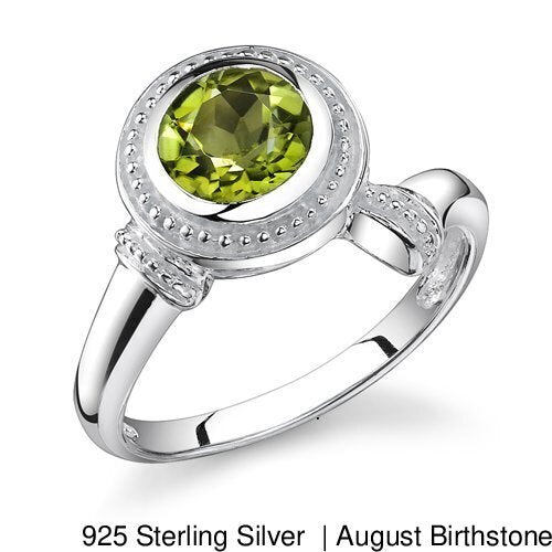 Peridot Ring Sterling Silver Round Shape 1.5 Carats