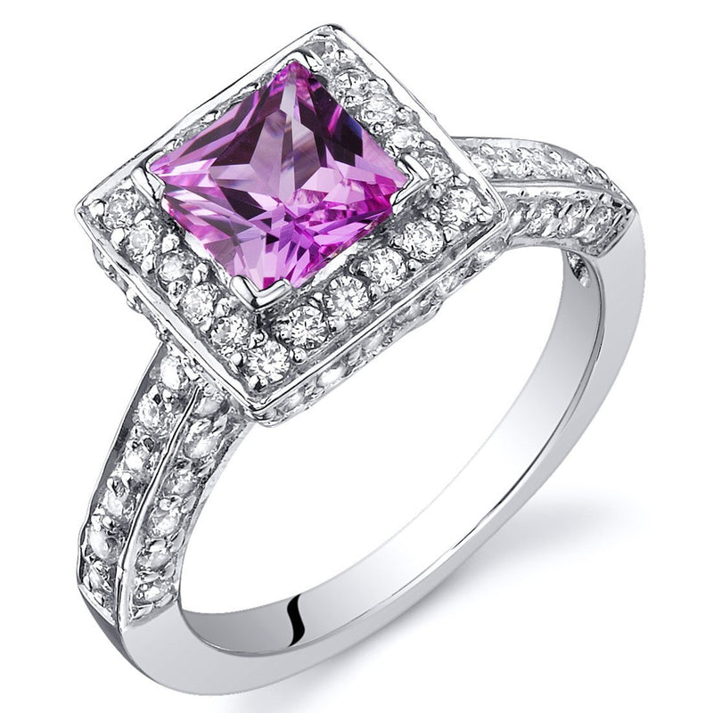 Pink Sapphire Ring Sterling Silver Princess Shape 1 Carats